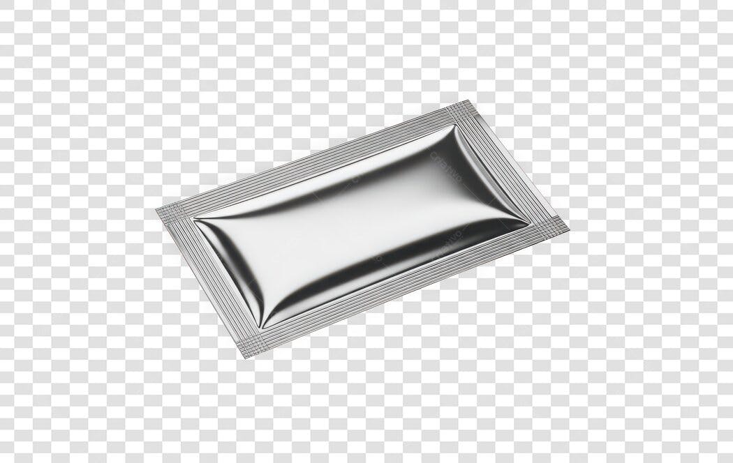 Elemento 3D Sachê Prata Embalagem Plástica PNG Fundo Transparente