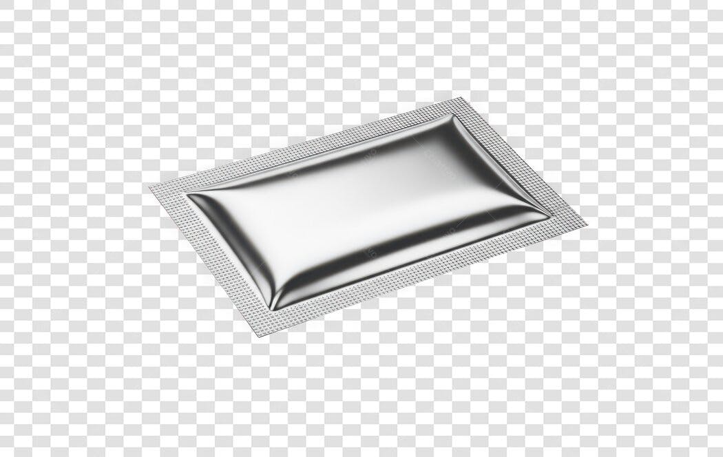 Elemento 3D Sachê Prata Metalizado Embalagem PNG Fundo Transparente