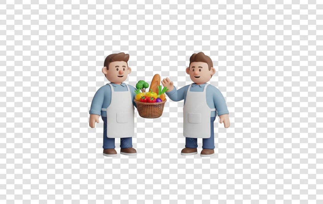 Elemento 3D Vendedores Feira Livre Cesta Legumes PNG Fundo Transparente
