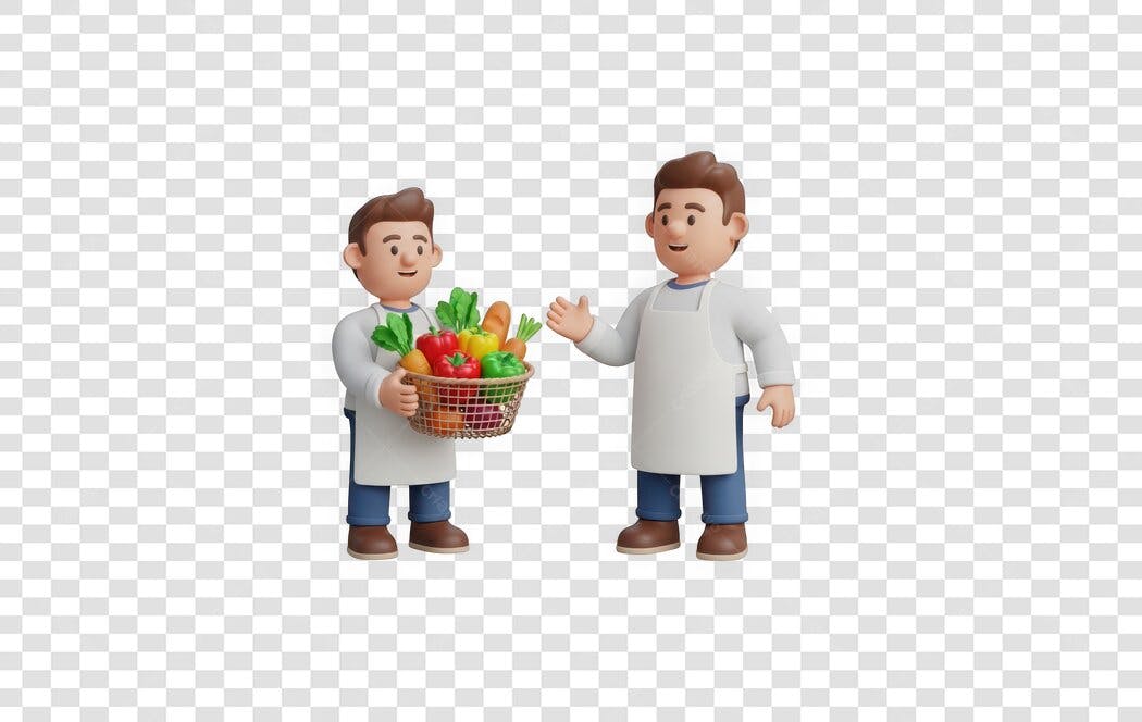 Elemento 3D Vendedores Mercado Cesta Vegetais PNG Fundo Transparente