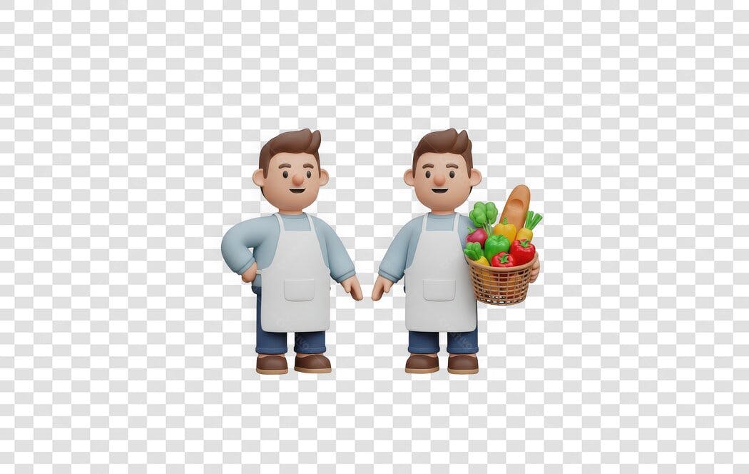 Elemento 3D Vendedores Mercado Hortifruti PNG Fundo Transparente