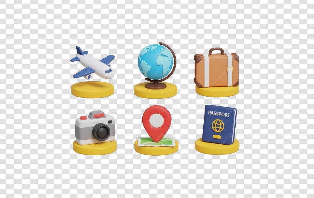 Elemento 3D Viagem Férias Turismo Conjunto PNG Fundo Transparente
