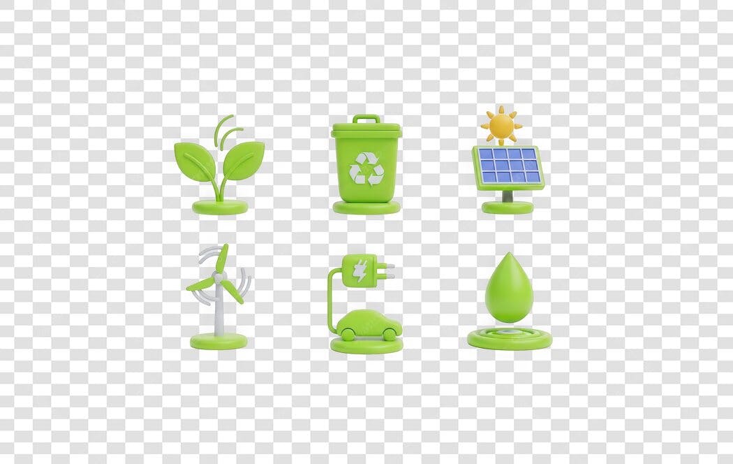 Elementos 3D Ecologia Sustentabilidade Verde PNG Fundo Transparente