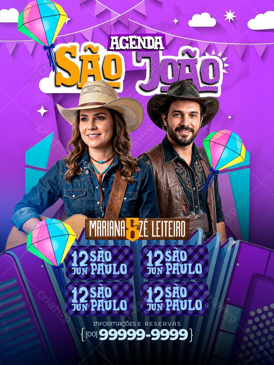 Flyer Agenda São João Festa Junina Arraial PSD Editável