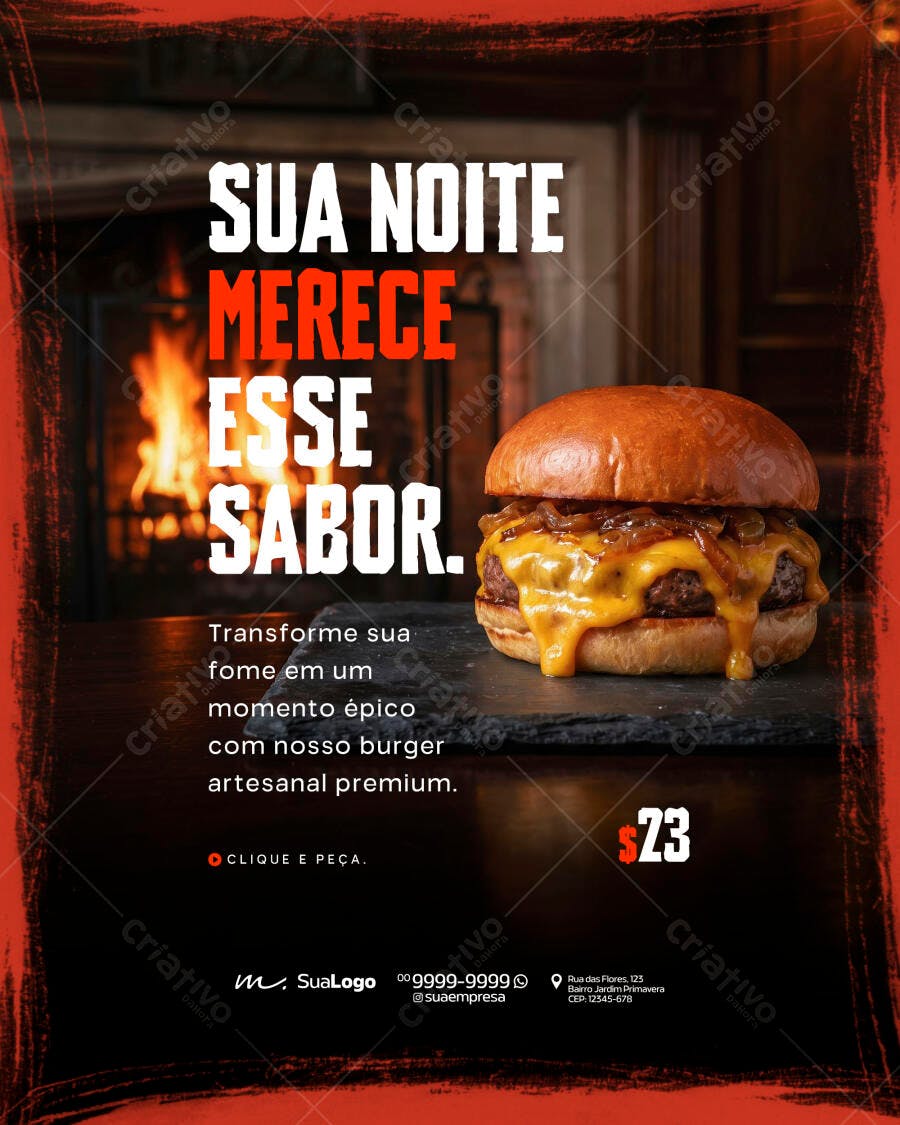 Flyer Hamburgueria Artesanal Delivery PSD Editável
