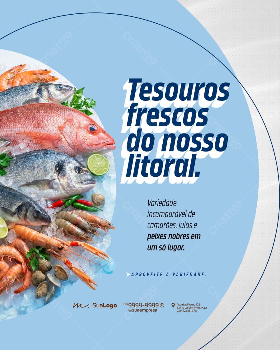 Flyer Peixaria Frutos do Mar Mercado PSD Editável