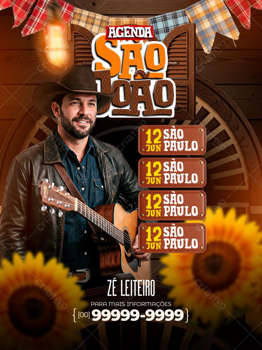 Flyer São João Agenda Junho Festa Junina PSD Editável