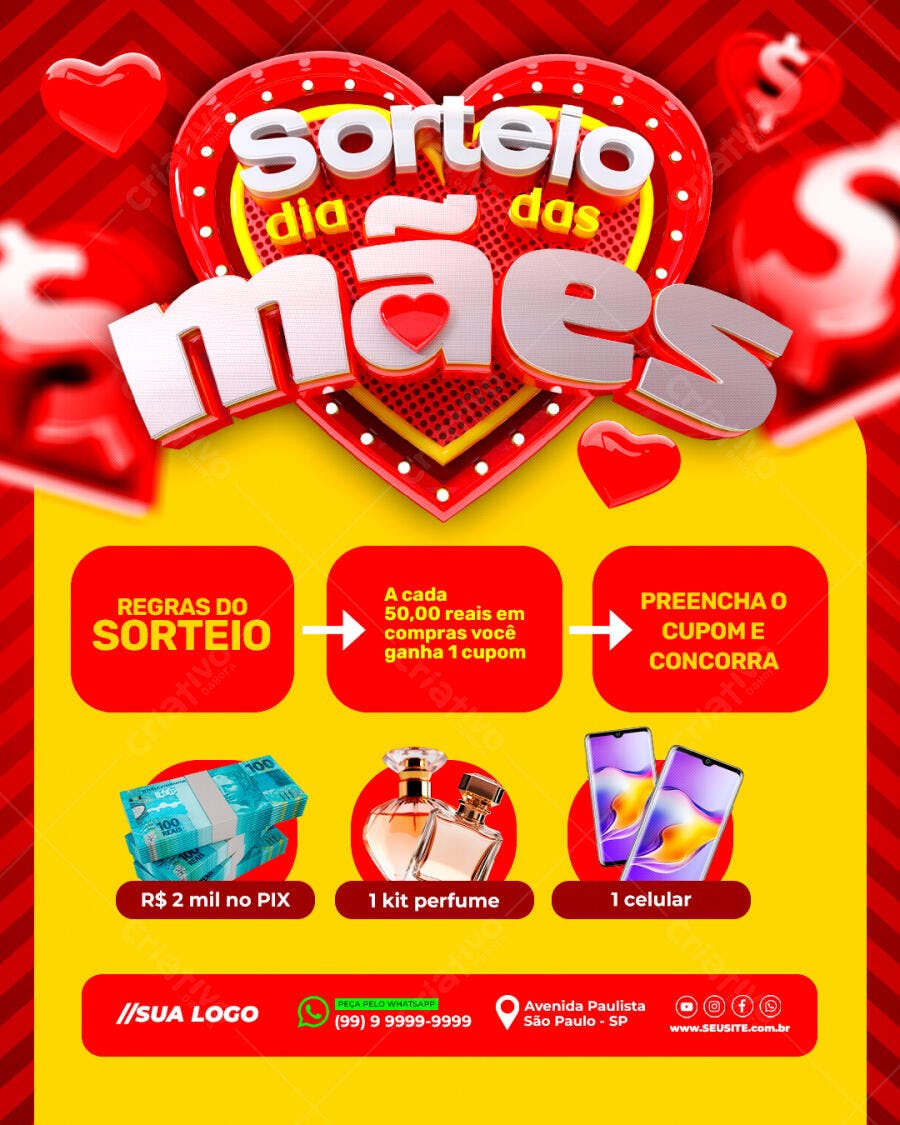 Flyer Sorteio Dia das Mães PSD Editável