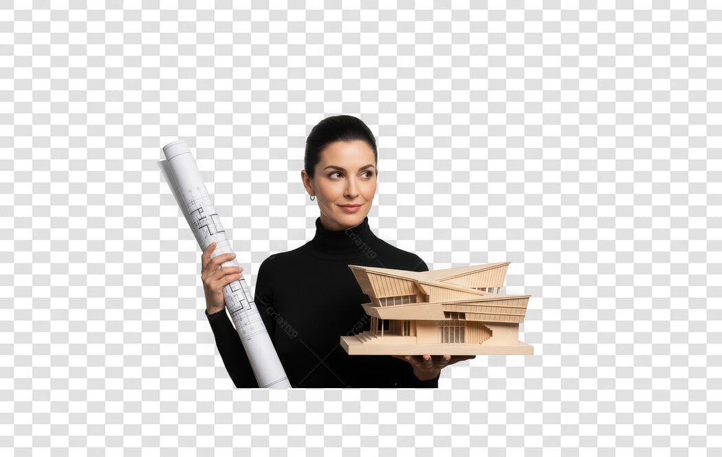 Foto Recortada Arquiteta Mulher Projeto Maquete PNG Fundo Transparente