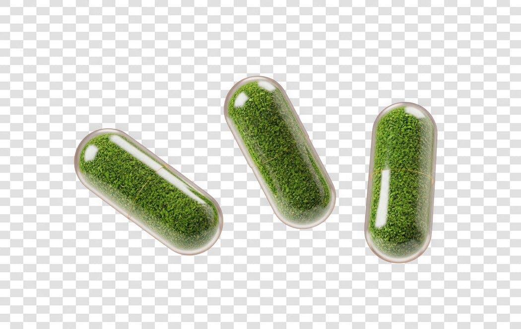 Foto Recortada Cápsulas Verdes Suplemento Natural PNG Fundo Transparente