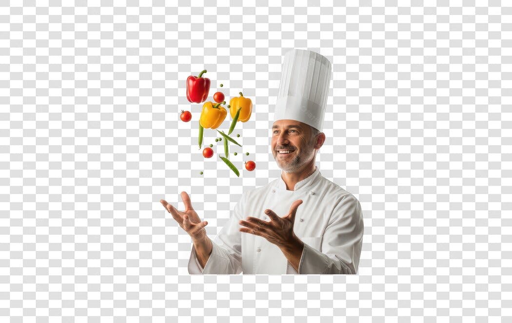 Foto Recortada Chef Cozinheiro Jogando Legumes PNG Fundo Transparente