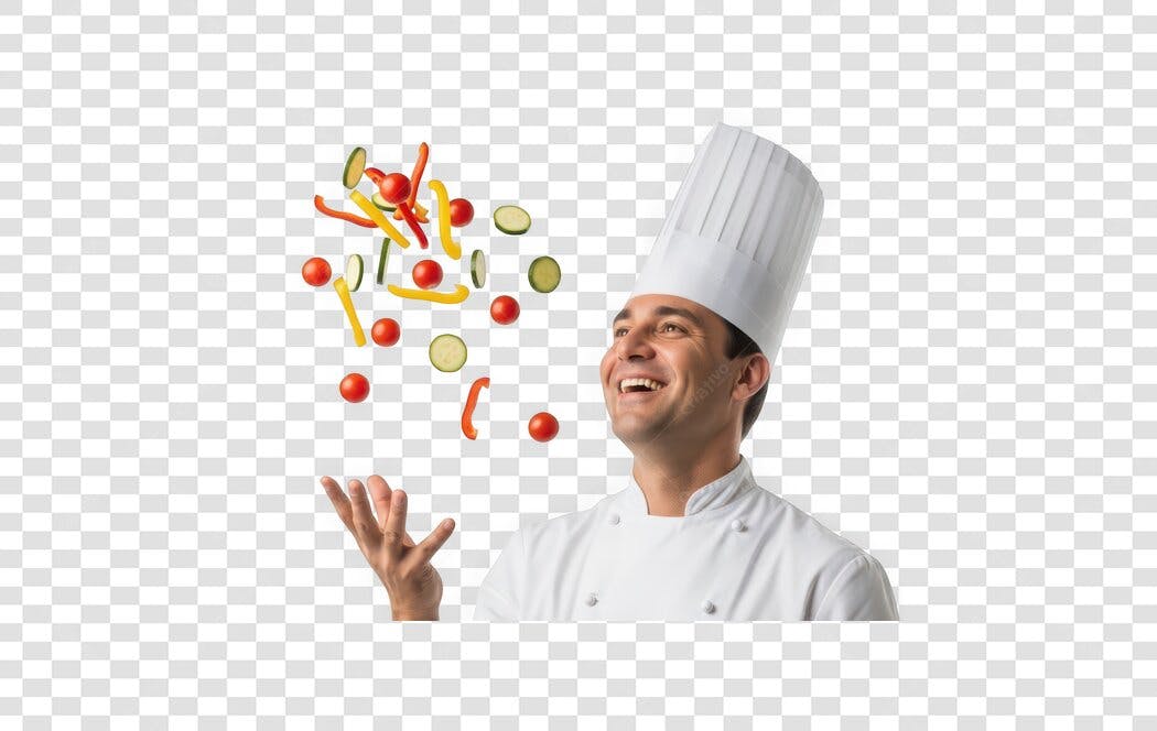 Foto Recortada Chef Cozinheiro Jogando Legumes PNG Fundo Transparente