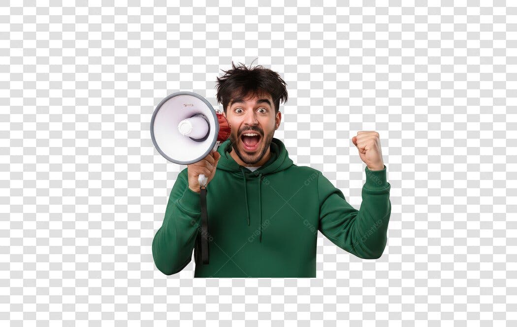 Foto Recortada Homem Gritando Megafone PNG Fundo Transparente