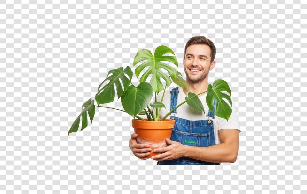 Foto Recortada Homem Jovem Sorrindo Planta Costela de Adão PNG Fundo Transparente