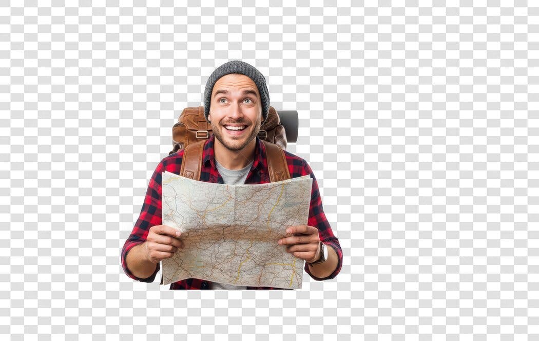 Foto Recortada Homem Mochileiro Mapa Viajante PNG Fundo Transparente
