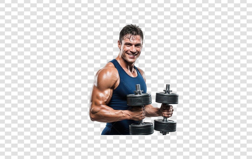 Foto Recortada Homem Musculoso Academia Halteres PNG Fundo Transparente