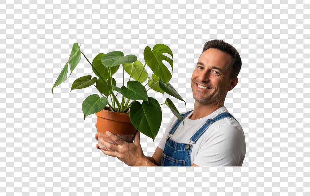 Foto Recortada Homem Sorrindo Planta Vaso PNG Fundo Transparente