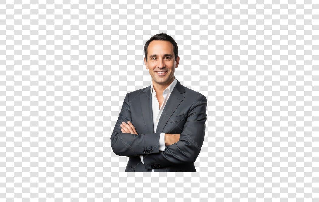 Foto Recortada Homem Sorrindo Terno Braços Cruzados PNG Fundo Transparente