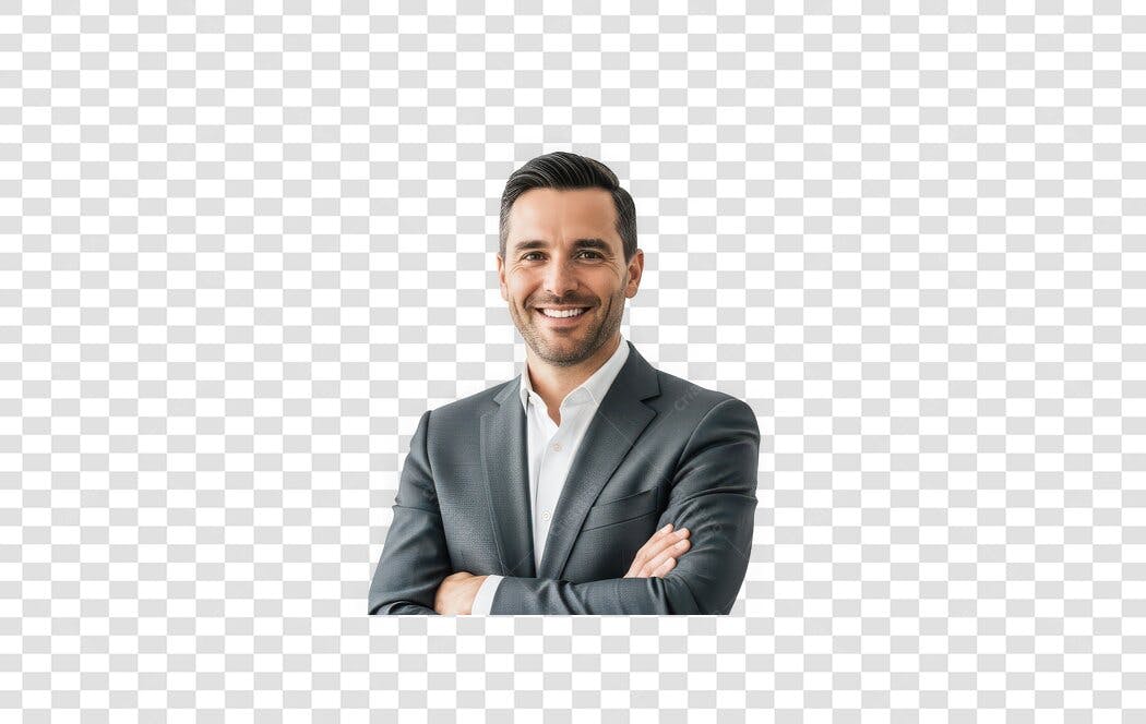 Foto Recortada Homem Sorrindo Terno Braços Cruzados PNG Fundo Transparente