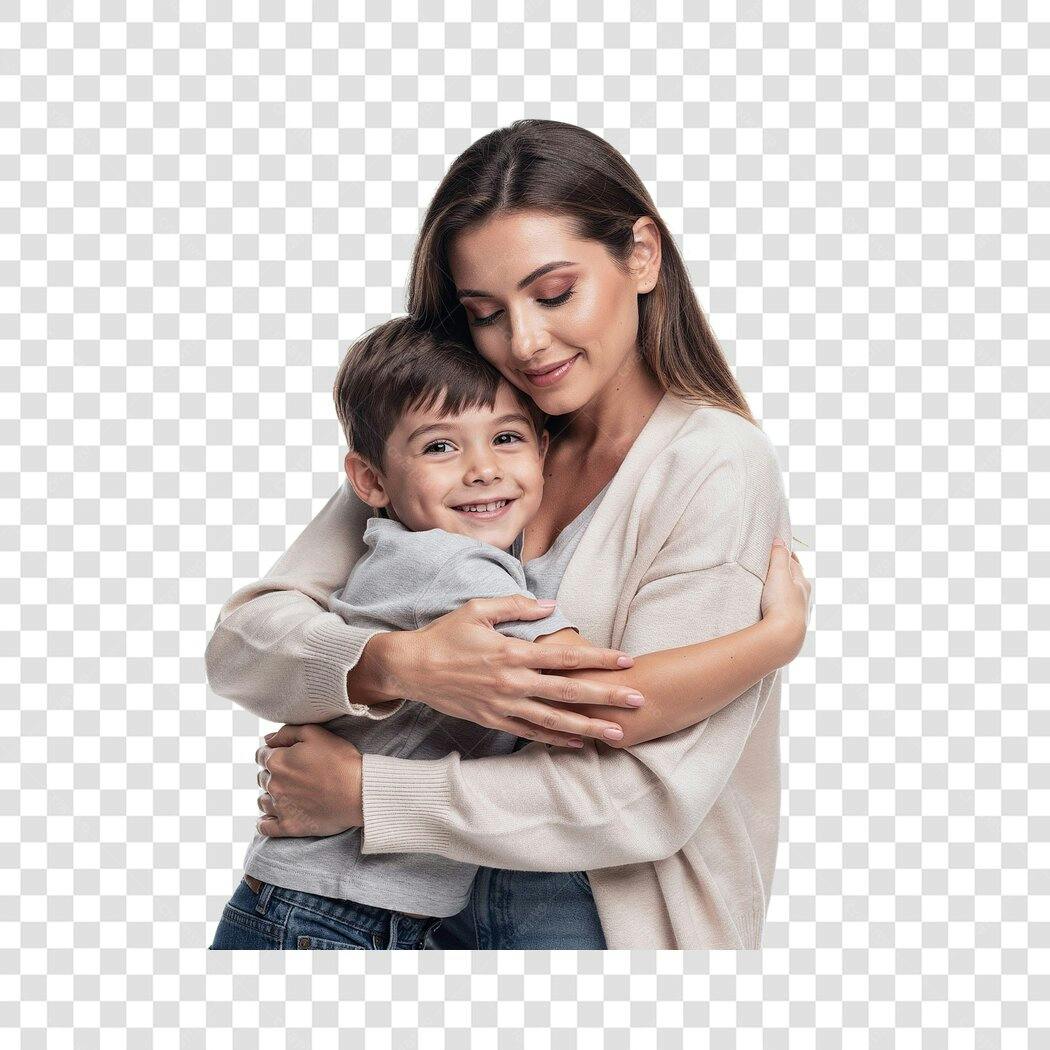 Foto Recortada Mãe e Filho Abraçados Dia das Mães PNG Fundo Transparente