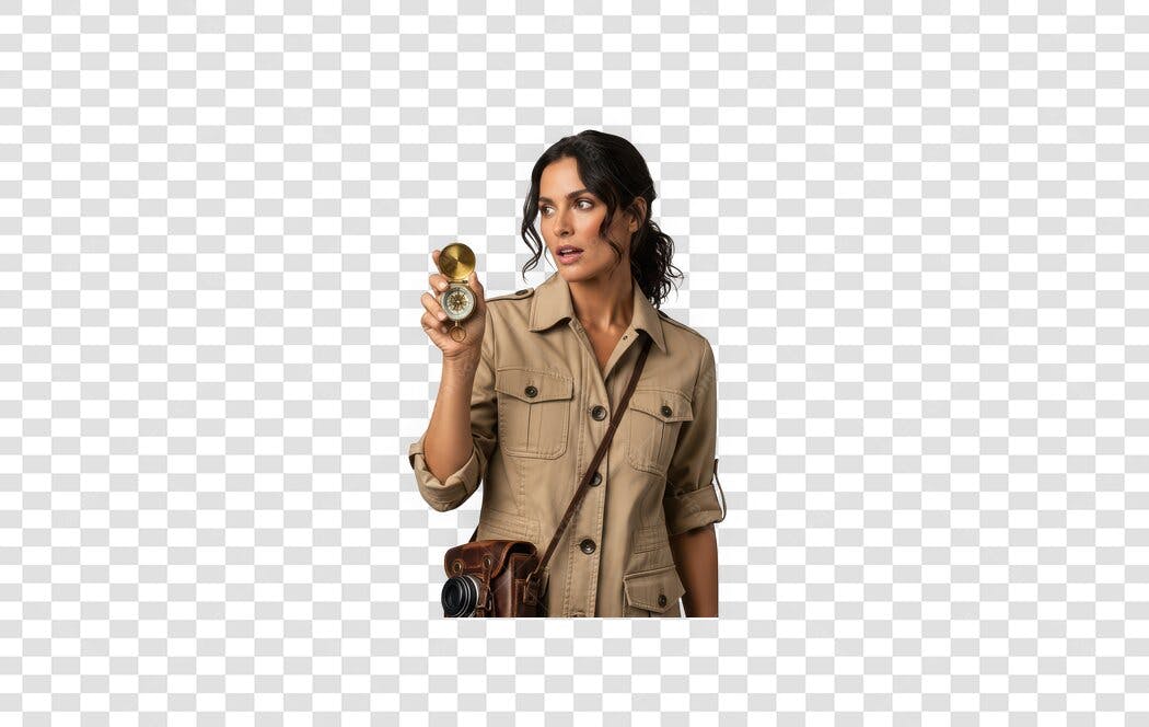 Foto Recortada Mulher Aventureira Brújula PNG Fundo Transparente