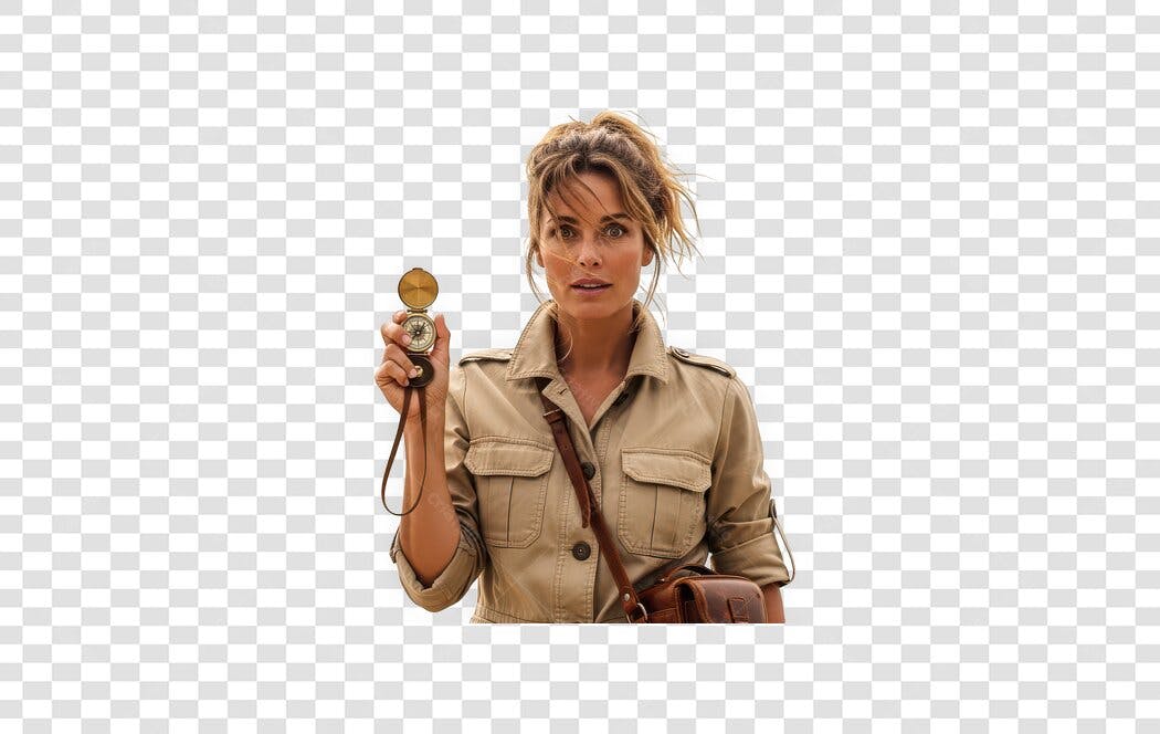 Foto Recortada Mulher Aventureira Bússola PNG Fundo Transparente