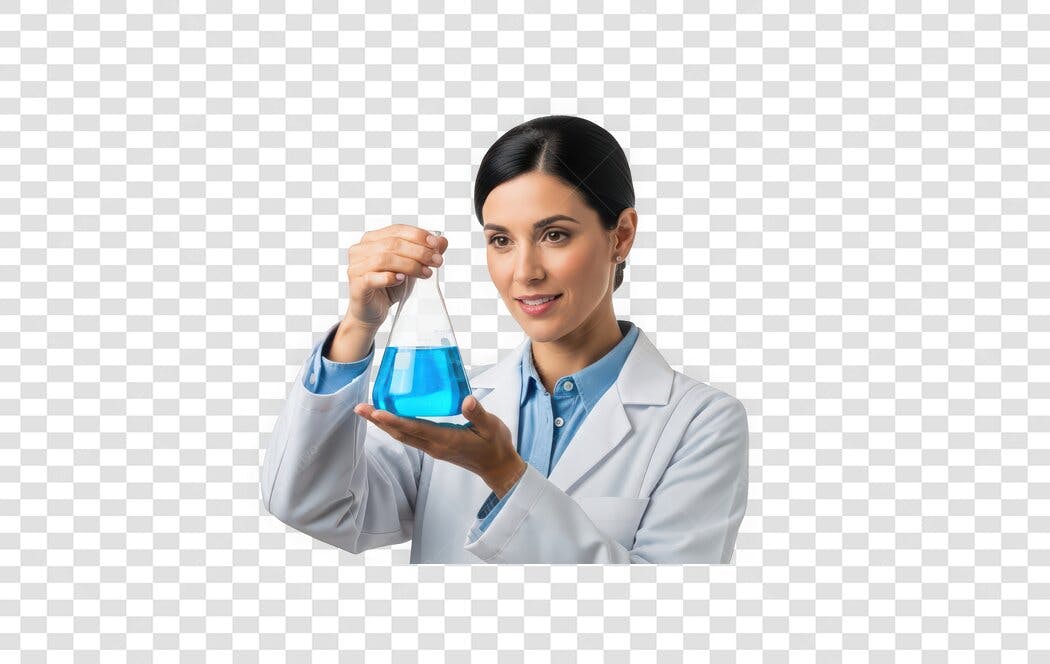 Foto Recortada Mulher Cientista Jaleco Azul PNG Fundo Transparente
