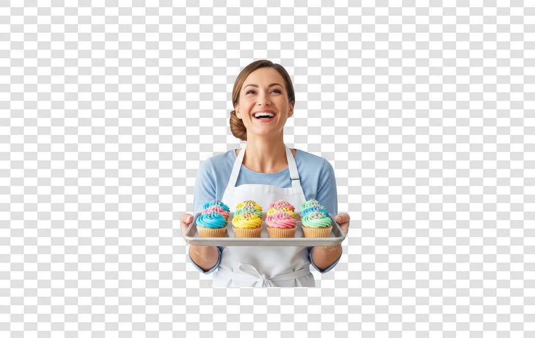 Foto Recortada Mulher Sorrindo Cupcakes Assadeira PNG Fundo Transparente