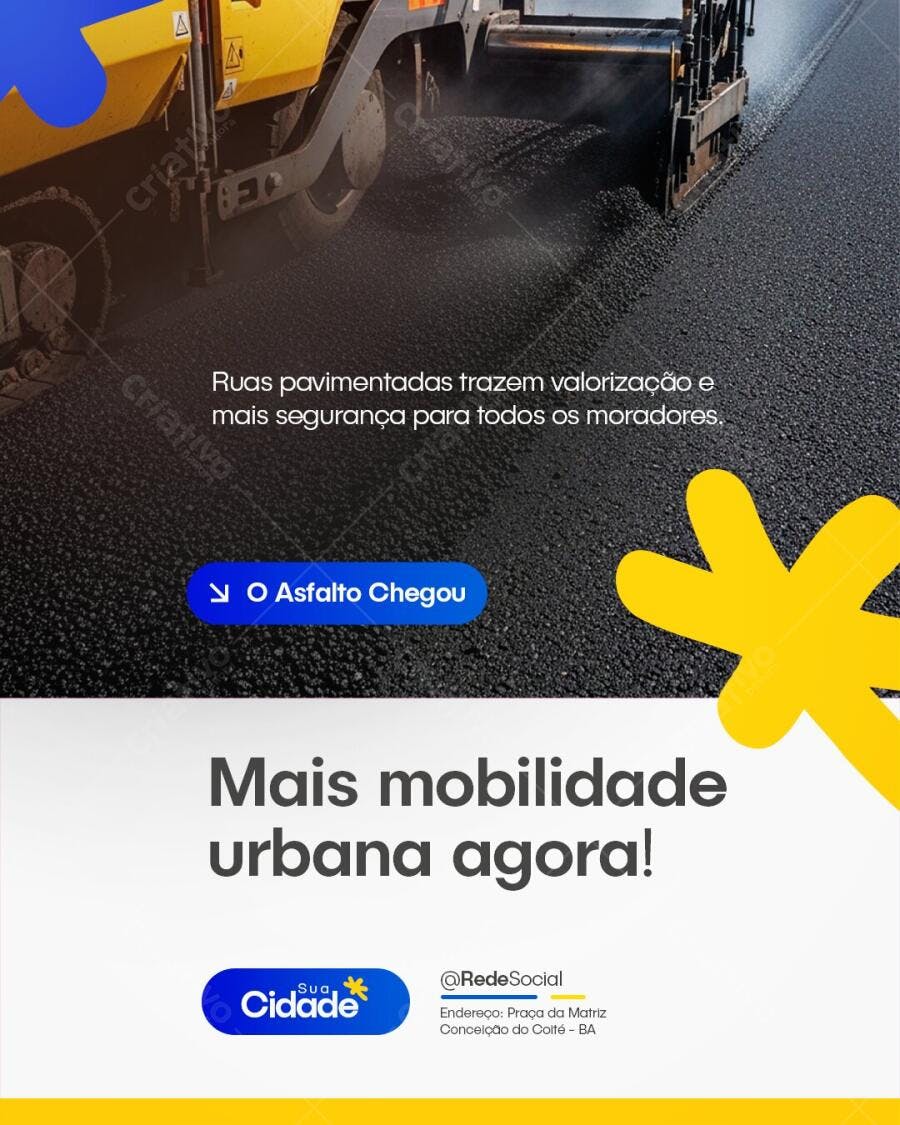 Post Instagram Asfalto Chegou Prefeitura PSD Editável