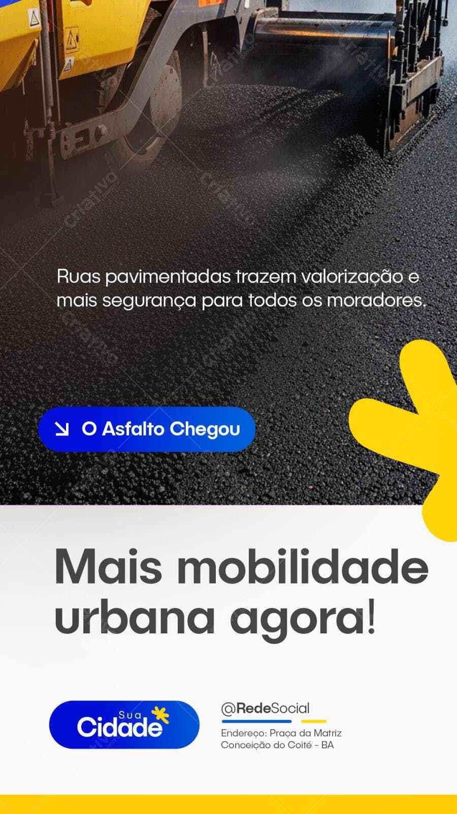 Post Instagram Asfalto Pavimentação Urbana PSD Editável