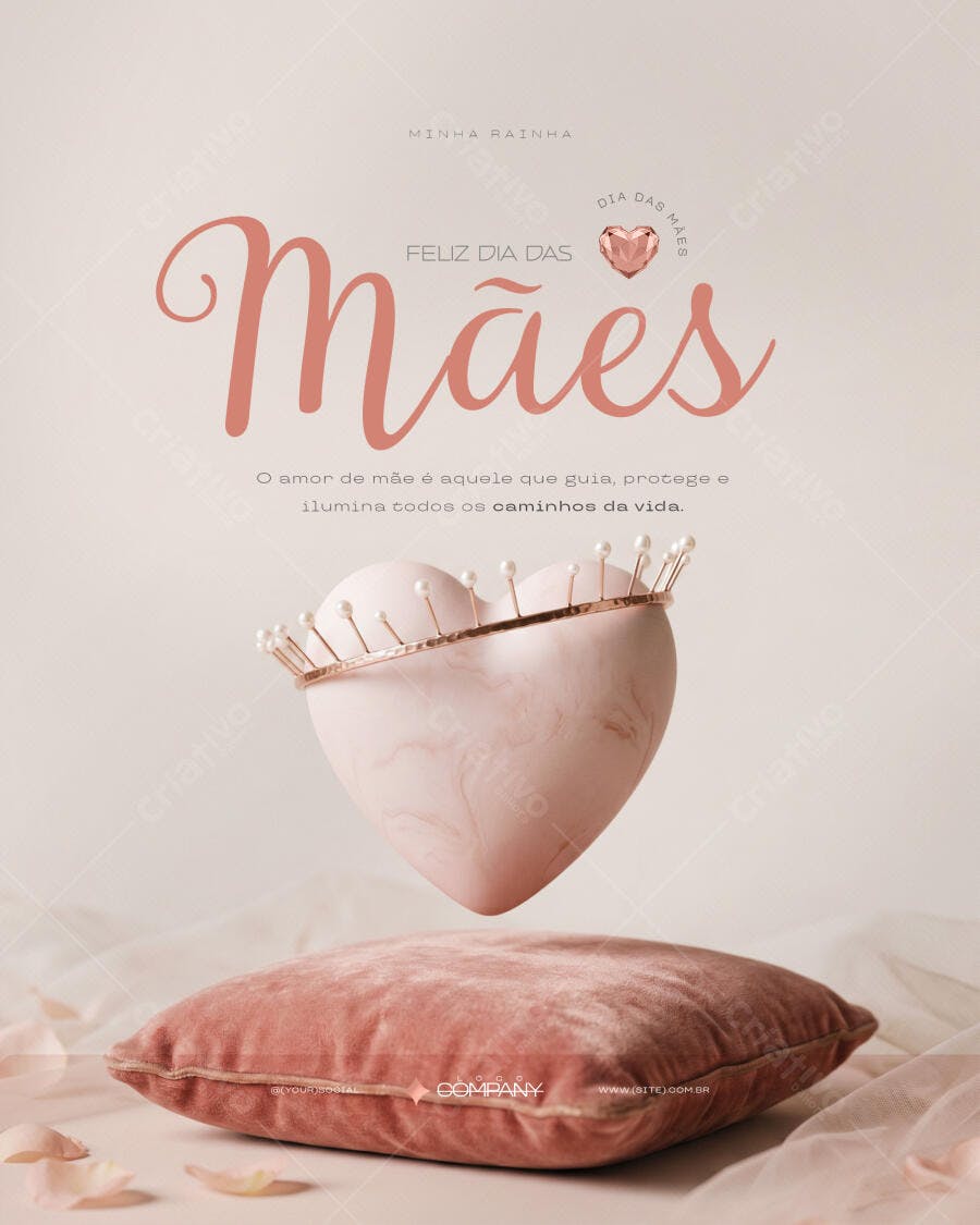 Post Instagram Dia das Mães Coração Coroa PSD Editável