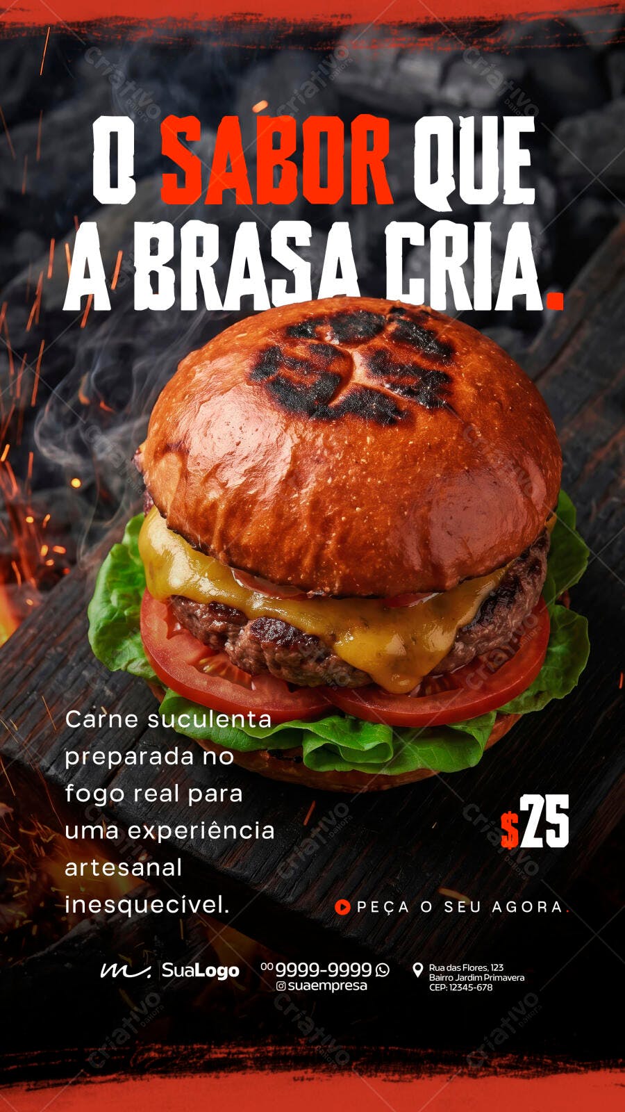 Post Instagram Hamburgueria Brasa Fogo PSD Editável