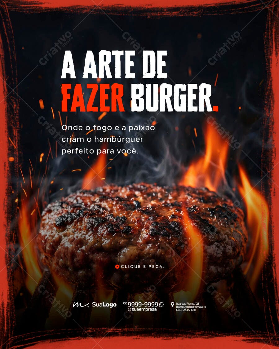 Post Instagram Hamburgueria Burger Churrasco PSD Editável