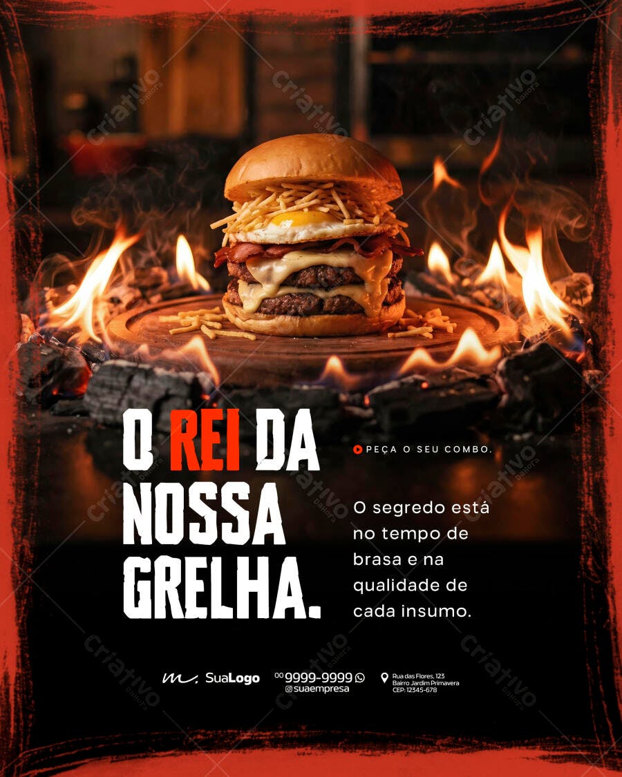Post Instagram Hamburgueria Churrascaria PSD Editável