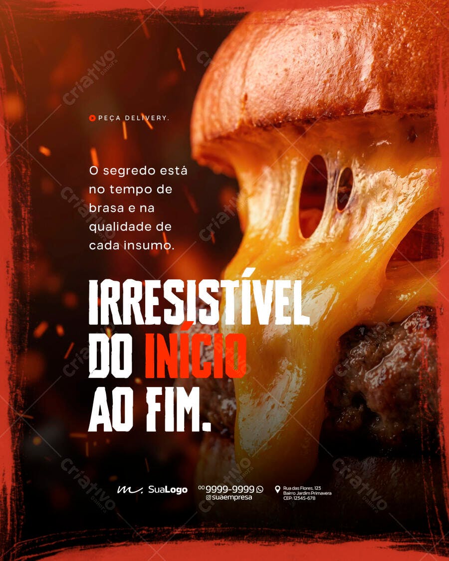 Post Instagram Hamburgueria Delivery PSD Editável