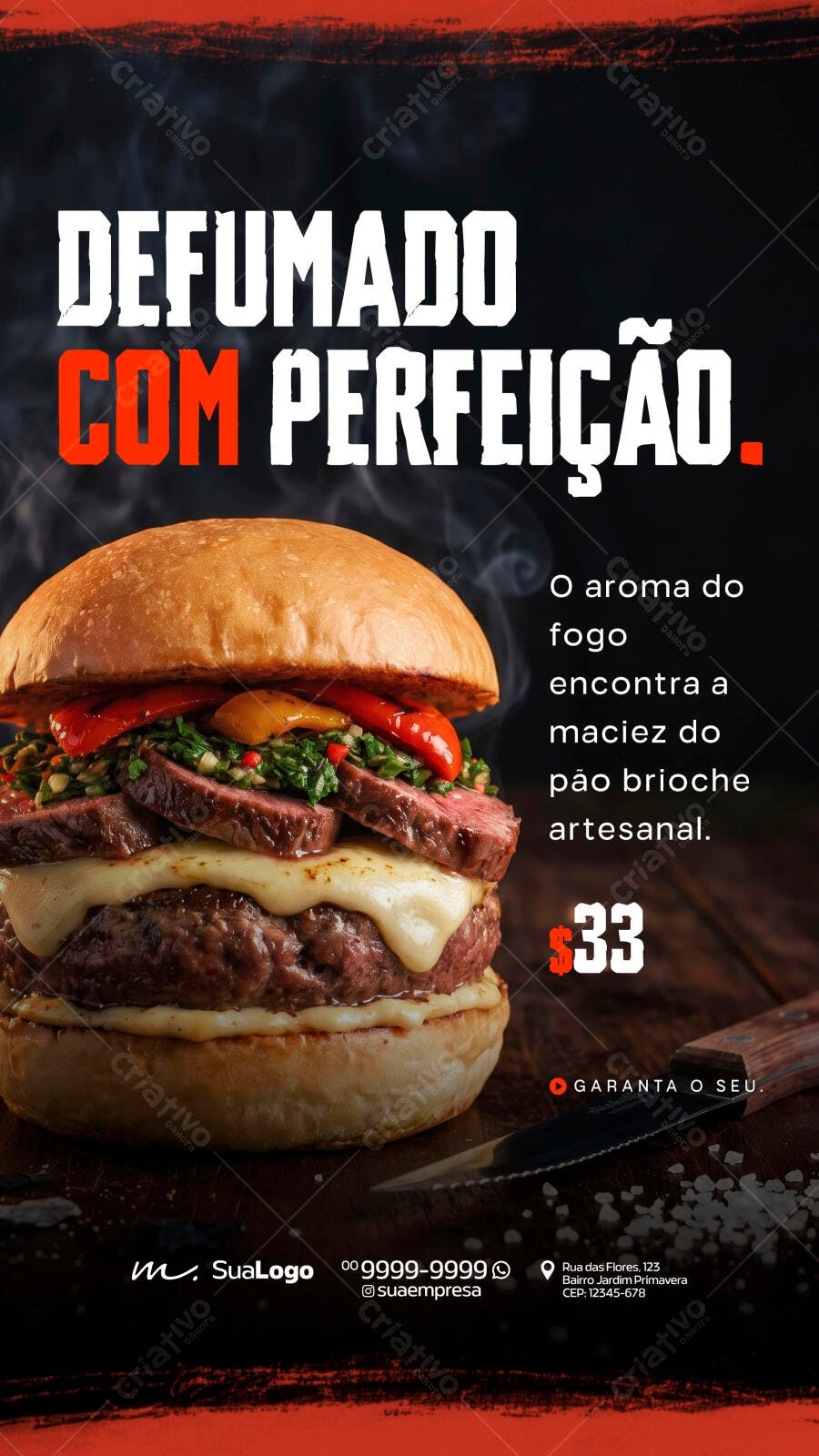 Post Instagram Hamburgueria Gourmet Defumado PSD Editável