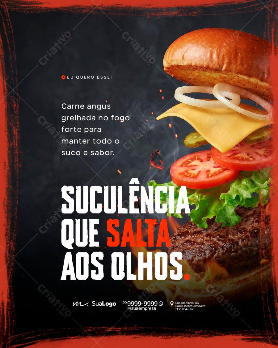 Post Instagram Hamburgueria Gourmet PSD Editável