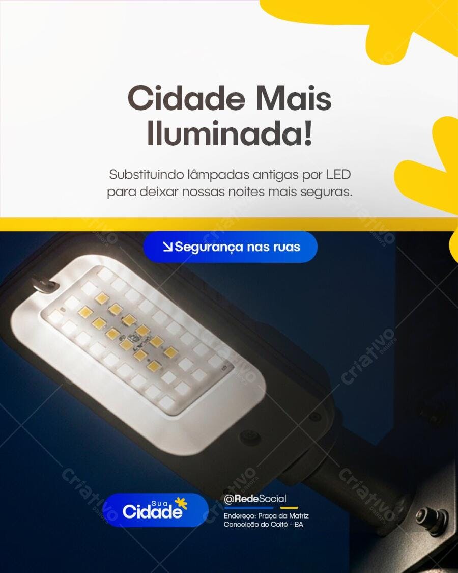 Post Instagram Iluminação Pública LED PSD Editável