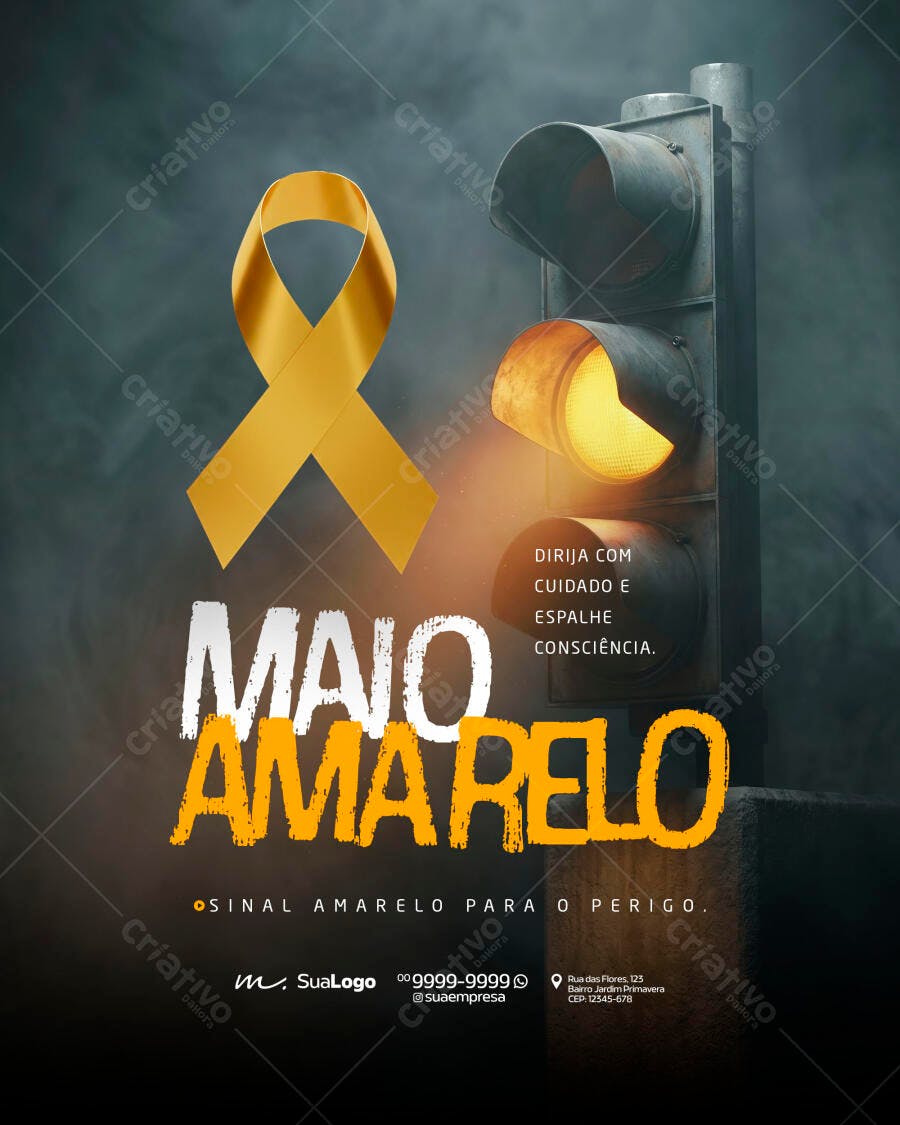 Post Instagram Maio Amarelo Conscientização Trânsito PSD Editável