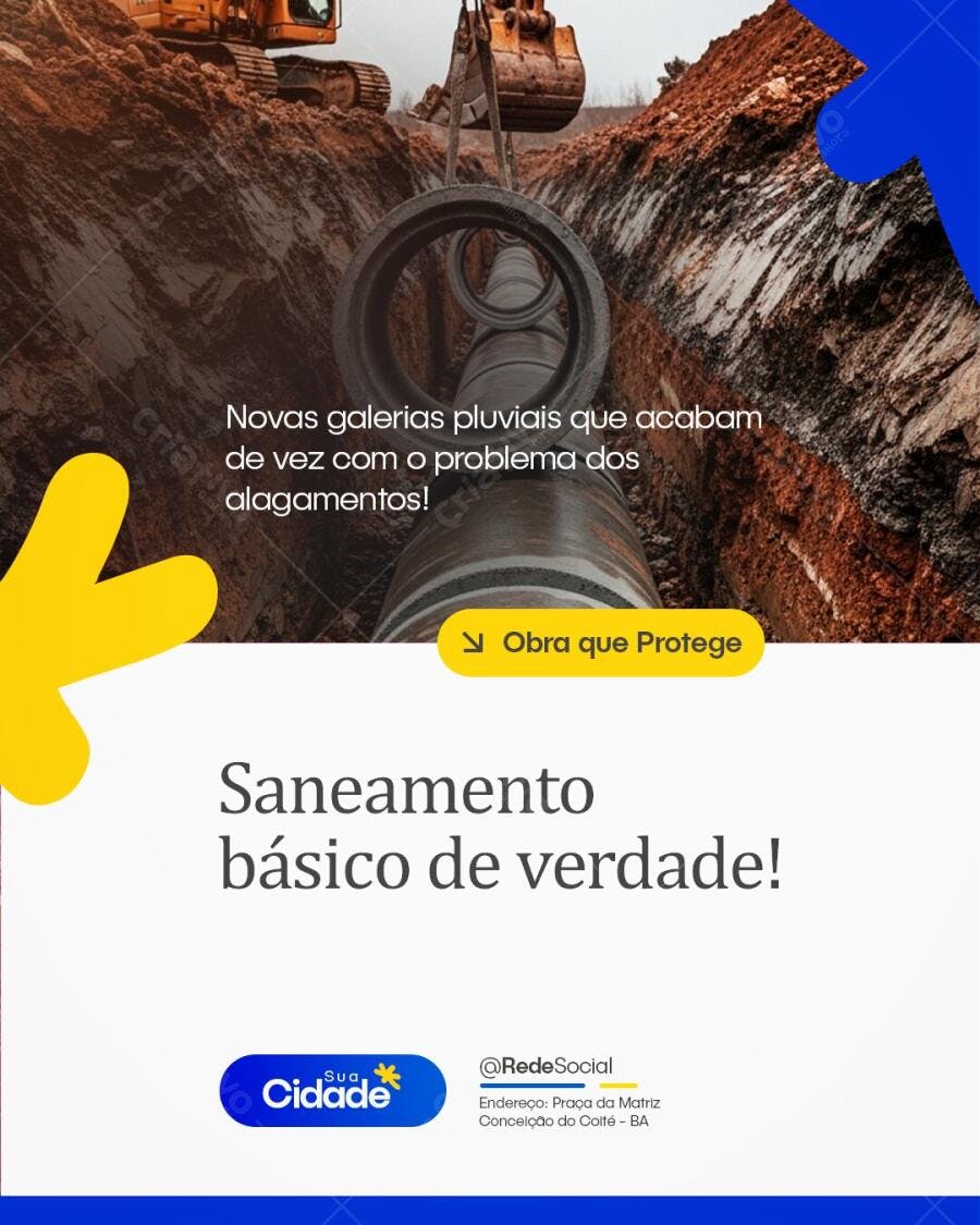 Post Instagram Saneamento Básico Obras Públicas PSD Editável