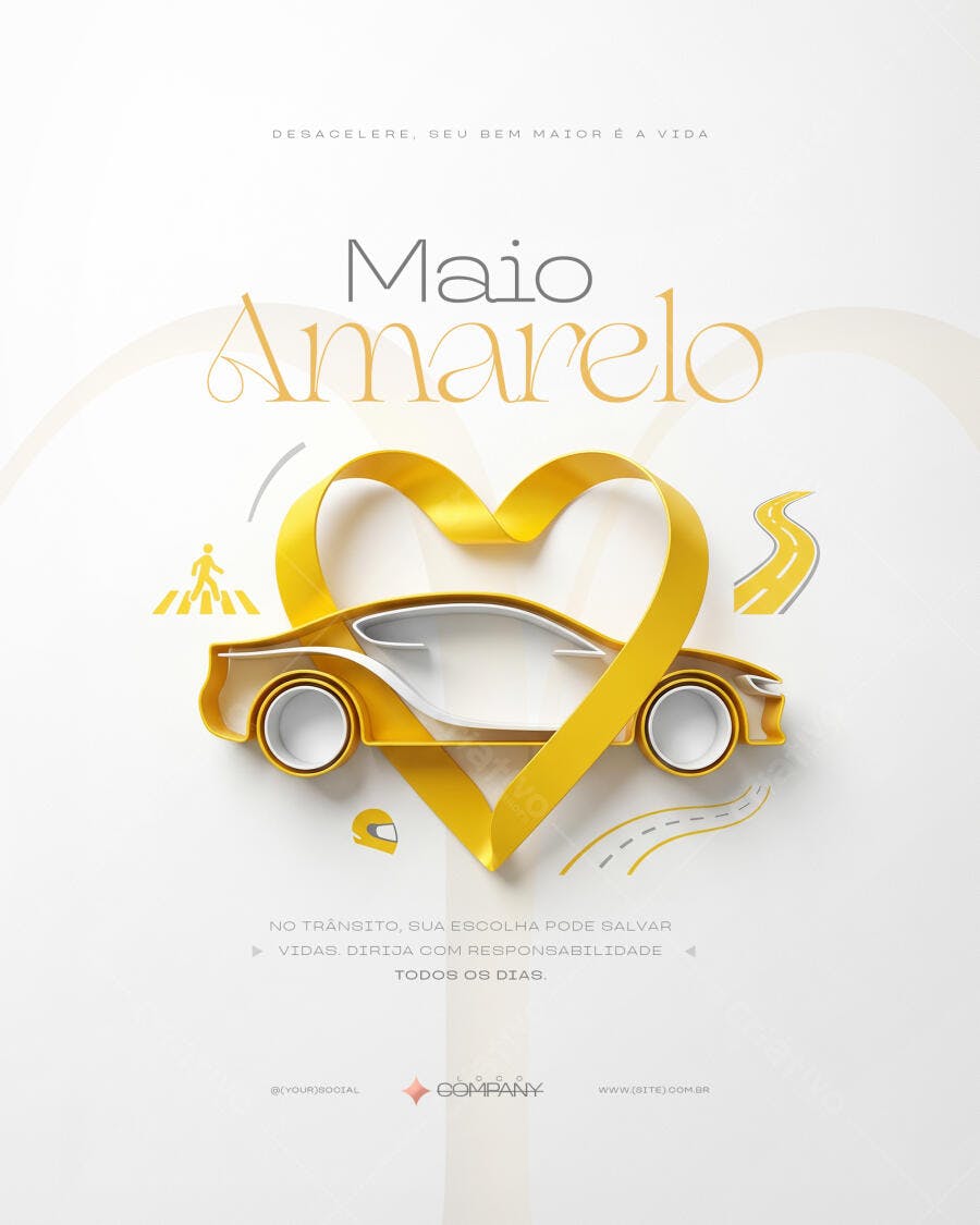 Post Maio Amarelo Conscientização Trânsito PSD Editável