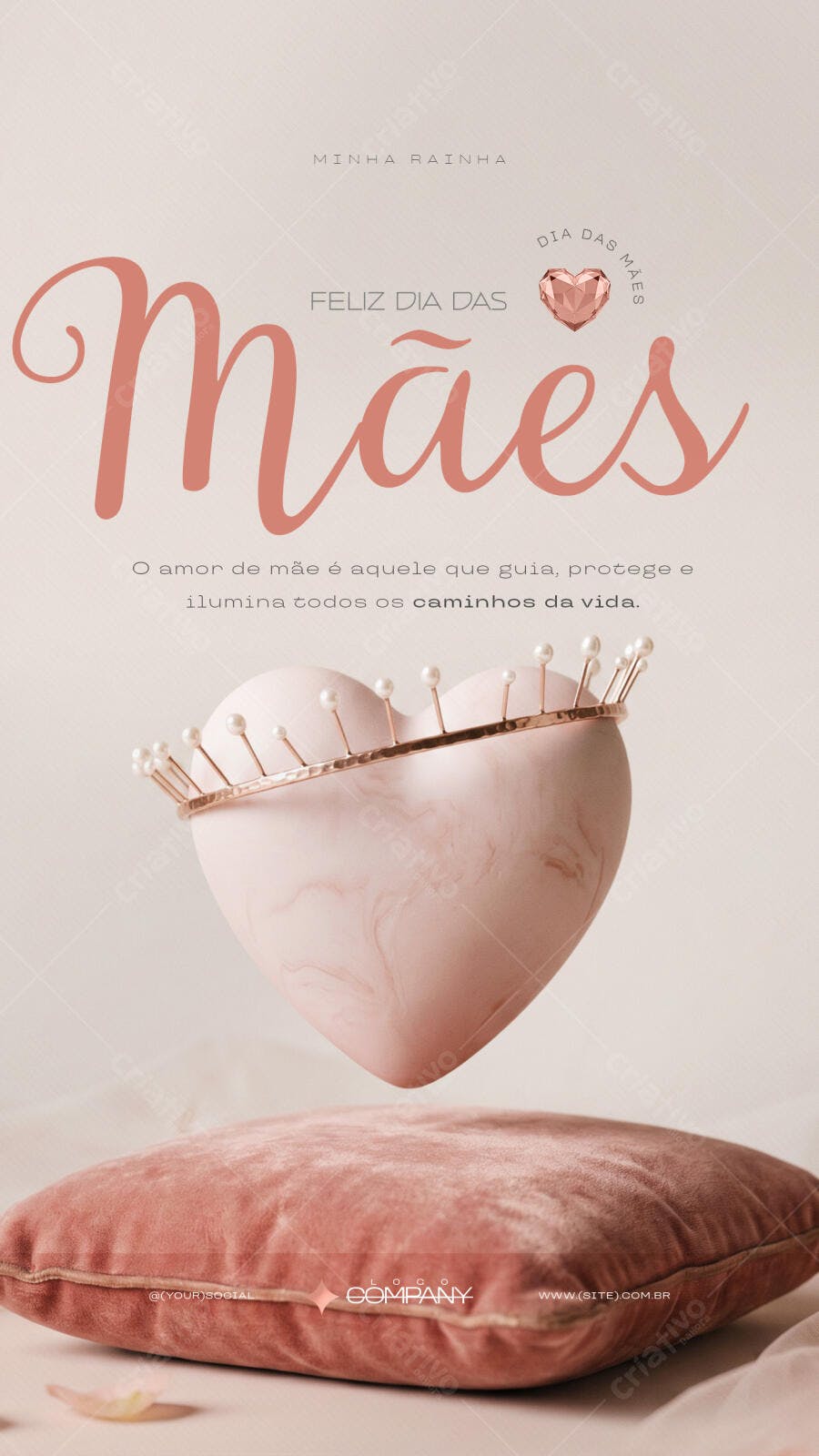 Story Dia das Mães Coração Coroa Rosa PSD Editável