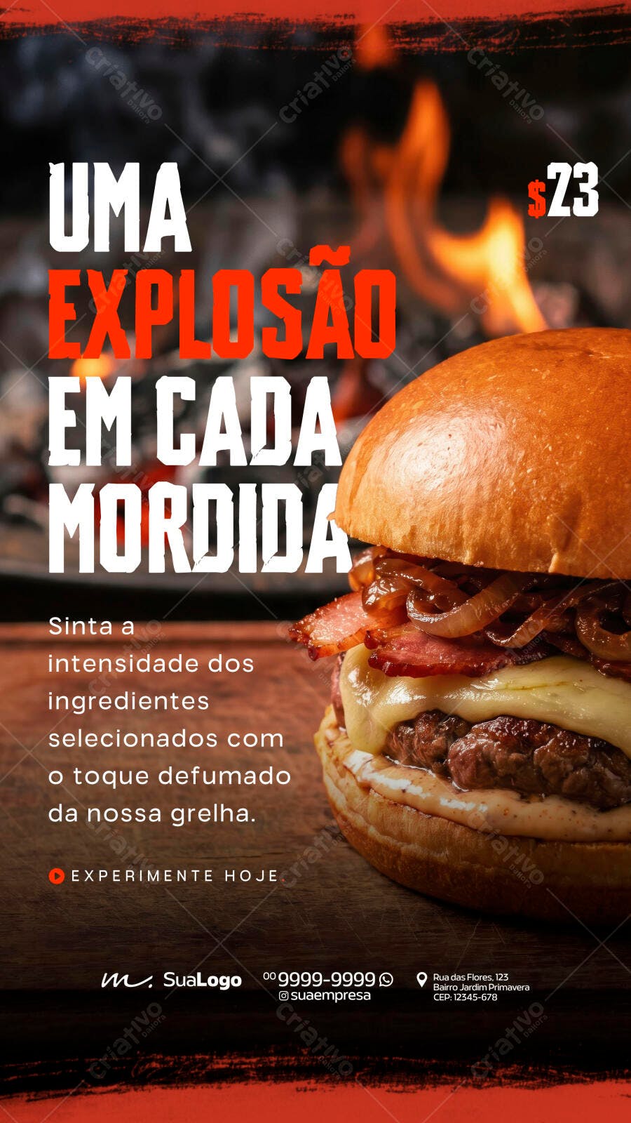 Story Instagram Hamburgueria Gourmet Fogo PSD Editável