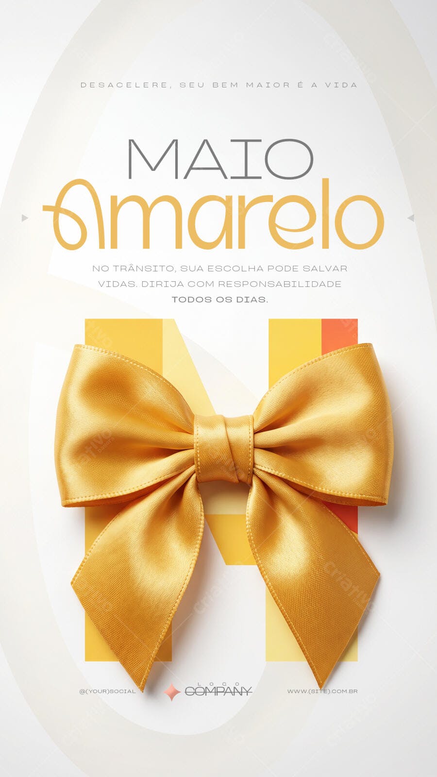 Story Instagram Maio Amarelo Laço Dourado PSD Editável