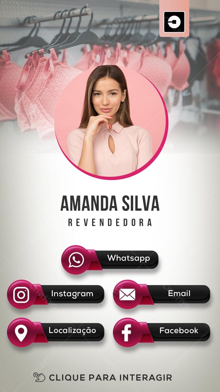 Cartão Digital Interativo Revendedora Lingerie PSD Editável
