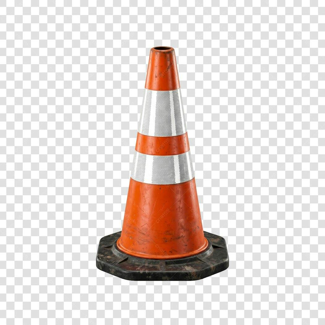 Elemento 3D Cone Trânsito Laranja Branco PNG Fundo Transparente
