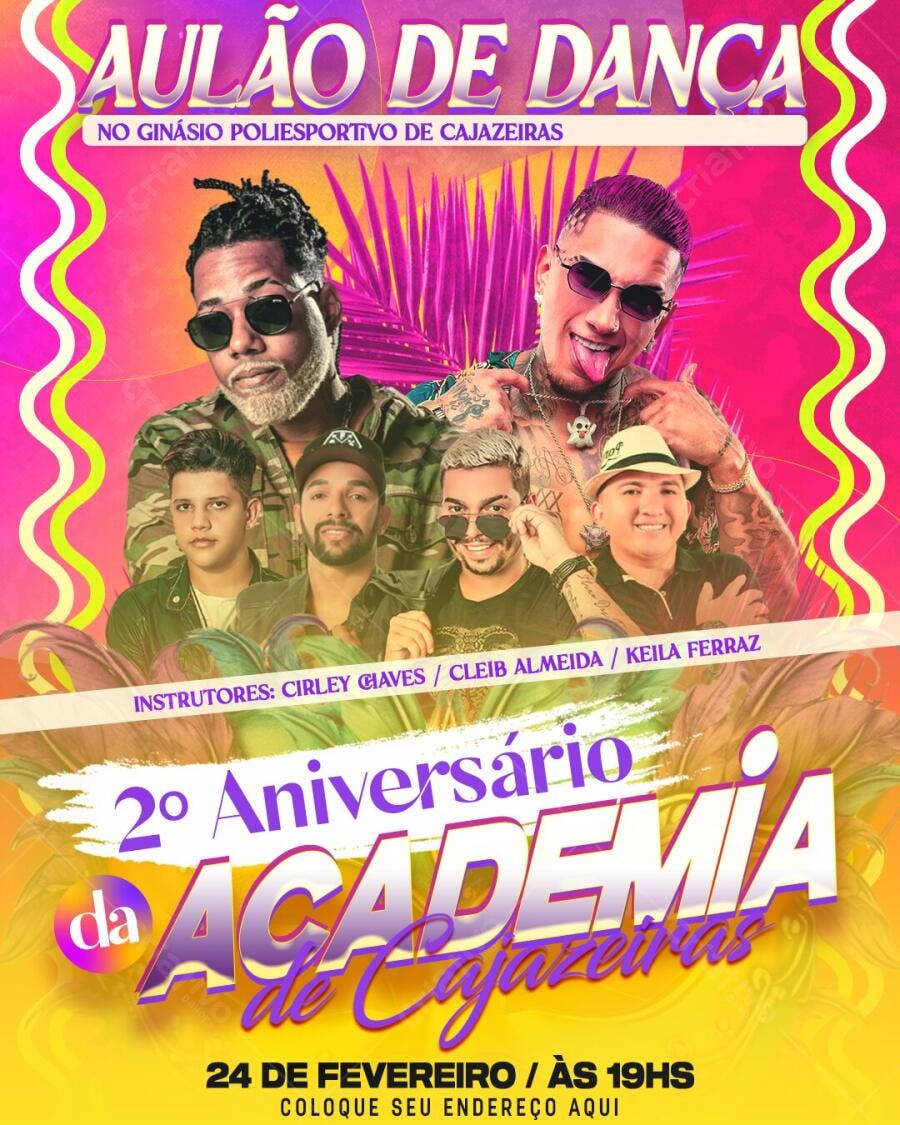 Flyer Aulão de Dança Aniversário Academia Fevereiro PSD Editável