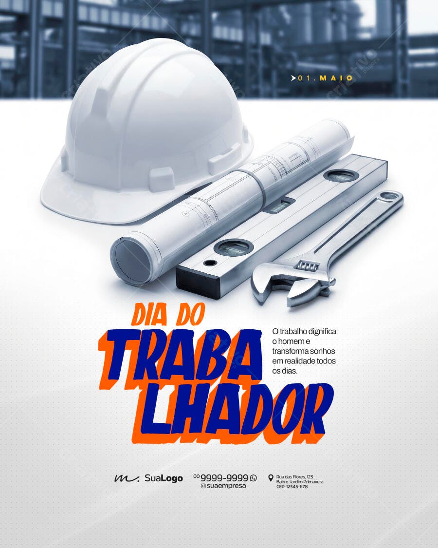 Flyer Dia do Trabalhador 1 de Maio PSD Editável
