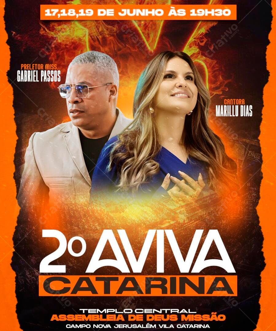 Flyer Evento Religioso Aviva Catarina Junho PSD Editável