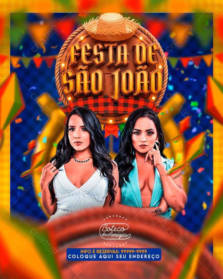 Flyer Festa de São João Boteco das Amigas PSD Editável